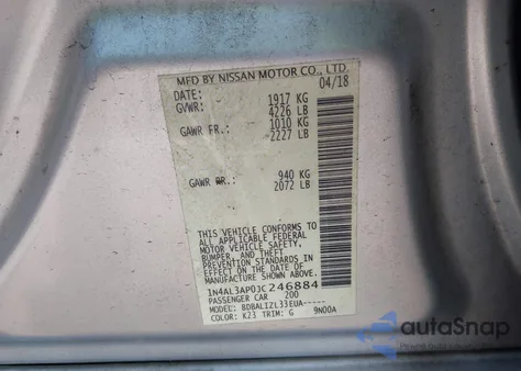 2018 Nissan Altima 2.5/S/Sv/Sl/Sr z USA, uszkodzony, nr VIN 1N4AL3AP0JC246884